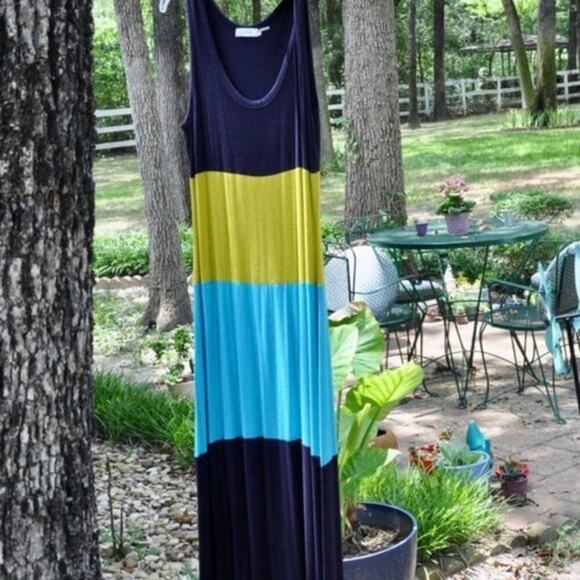 Calvin Klein Striped Stretch Jersey Knit Maxi Dress Multi colored size 10 - Picture 2 of 8